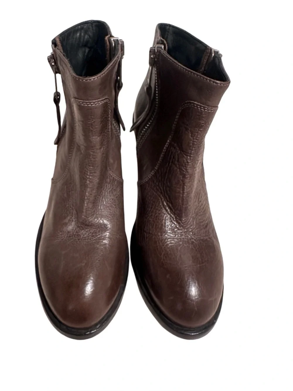 275 Central Brown Italian Leather Ankle Boots - Two-Side Zip Block Heel 40/9.5